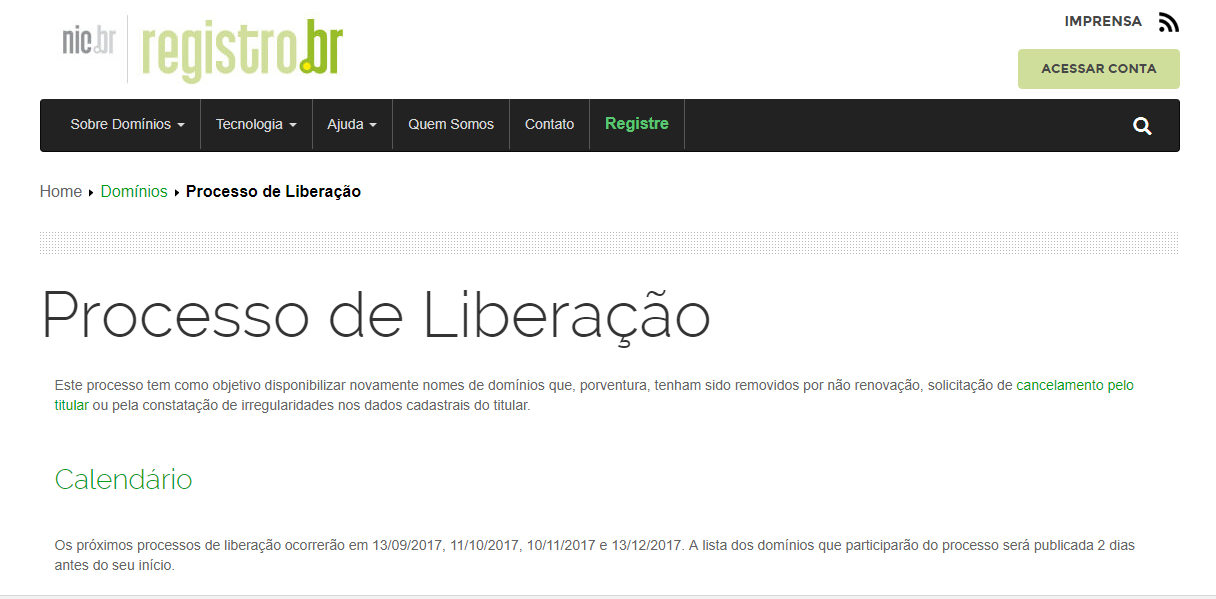 Registro.br Liberação de Domínios Bloqueados